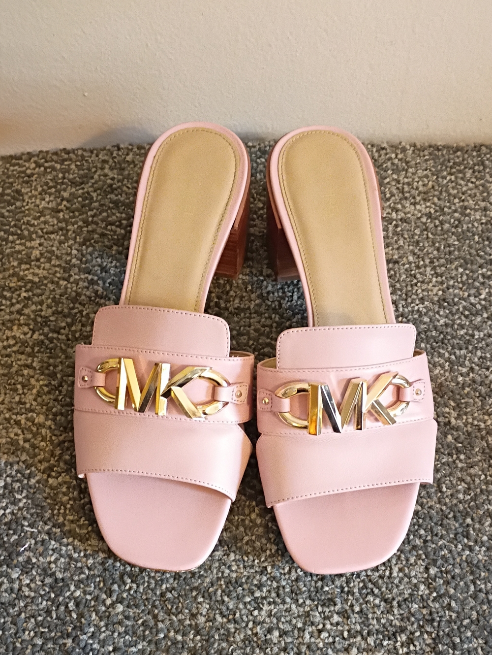 Michael Kors Blush Pink MK Logo Slide Mules with Gold Hardware Size 9